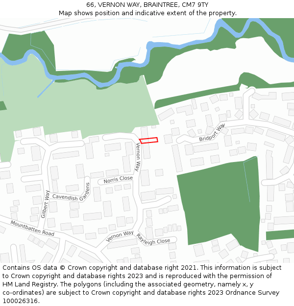 66, VERNON WAY, BRAINTREE, CM7 9TY: Location map and indicative extent of plot