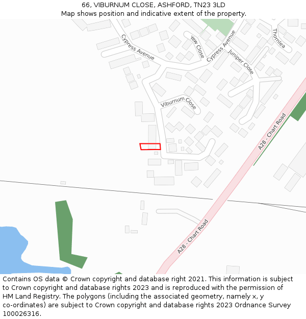 66, VIBURNUM CLOSE, ASHFORD, TN23 3LD: Location map and indicative extent of plot