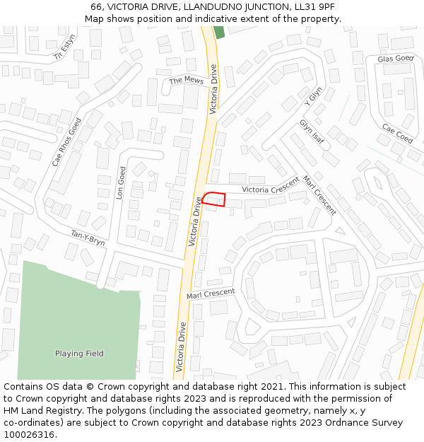 66, VICTORIA DRIVE, LLANDUDNO JUNCTION, LL31 9PF: Location map and indicative extent of plot