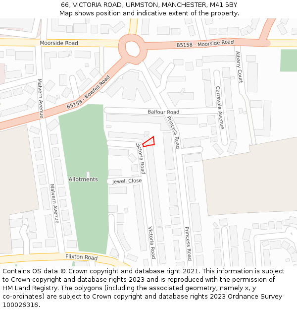 66, VICTORIA ROAD, URMSTON, MANCHESTER, M41 5BY: Location map and indicative extent of plot