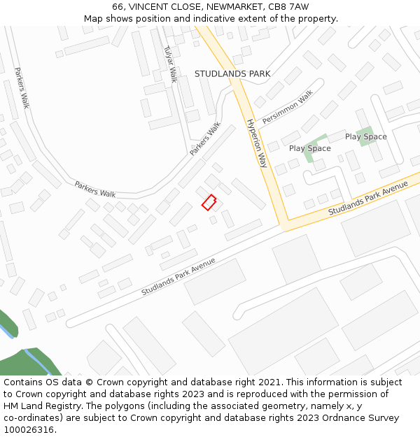 66, VINCENT CLOSE, NEWMARKET, CB8 7AW: Location map and indicative extent of plot