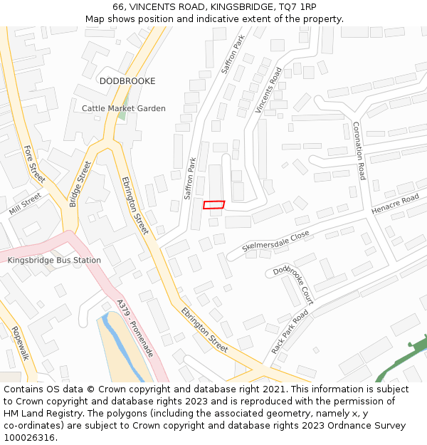 66, VINCENTS ROAD, KINGSBRIDGE, TQ7 1RP: Location map and indicative extent of plot