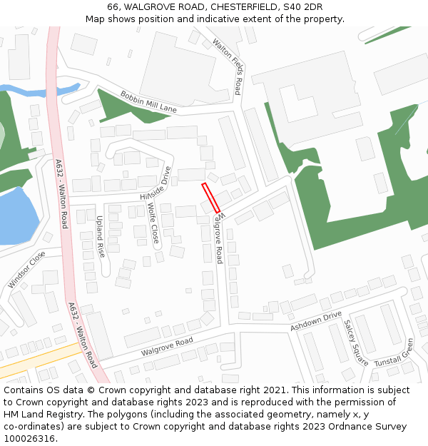 66, WALGROVE ROAD, CHESTERFIELD, S40 2DR: Location map and indicative extent of plot