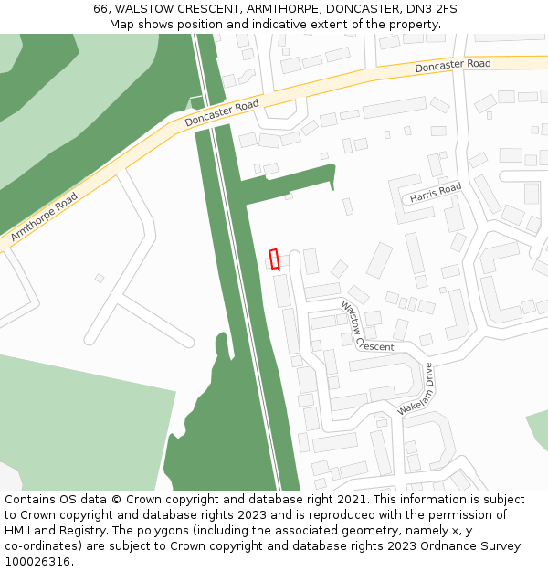 66, WALSTOW CRESCENT, ARMTHORPE, DONCASTER, DN3 2FS: Location map and indicative extent of plot