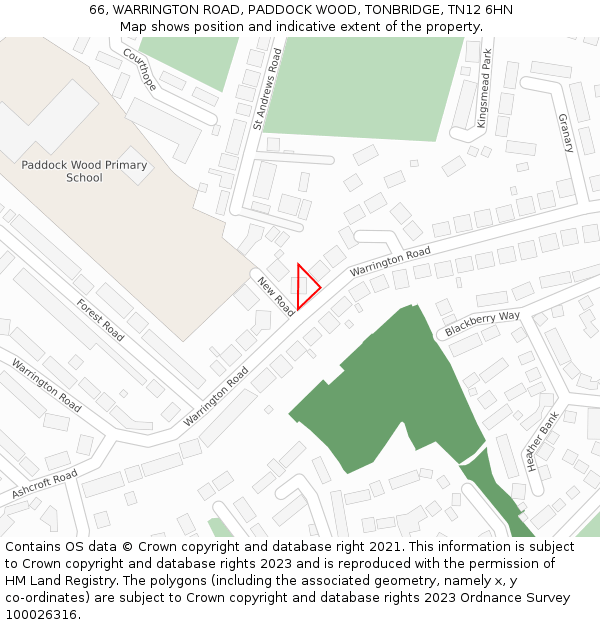 66, WARRINGTON ROAD, PADDOCK WOOD, TONBRIDGE, TN12 6HN: Location map and indicative extent of plot