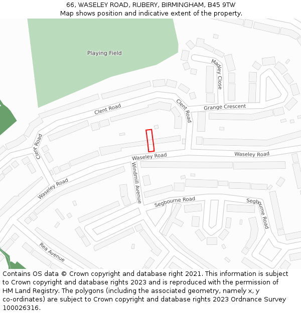 66, WASELEY ROAD, RUBERY, BIRMINGHAM, B45 9TW: Location map and indicative extent of plot