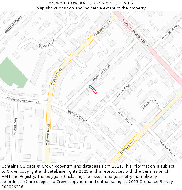 66, WATERLOW ROAD, DUNSTABLE, LU6 1LY: Location map and indicative extent of plot