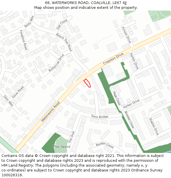 66, WATERWORKS ROAD, COALVILLE, LE67 4JJ: Location map and indicative extent of plot
