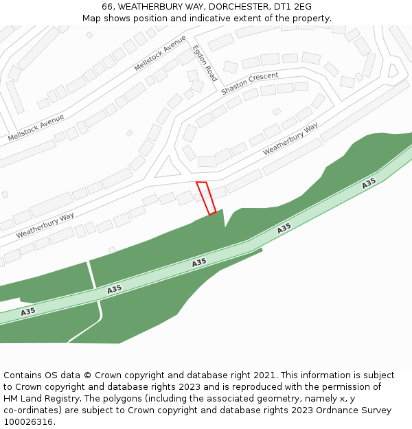 66, WEATHERBURY WAY, DORCHESTER, DT1 2EG: Location map and indicative extent of plot