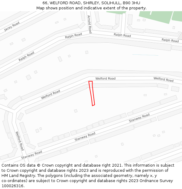 66, WELFORD ROAD, SHIRLEY, SOLIHULL, B90 3HU: Location map and indicative extent of plot