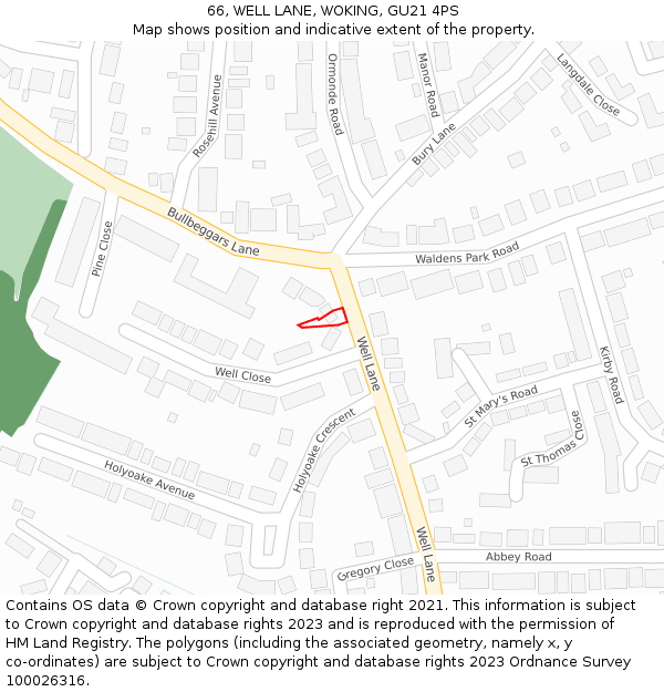66, WELL LANE, WOKING, GU21 4PS: Location map and indicative extent of plot