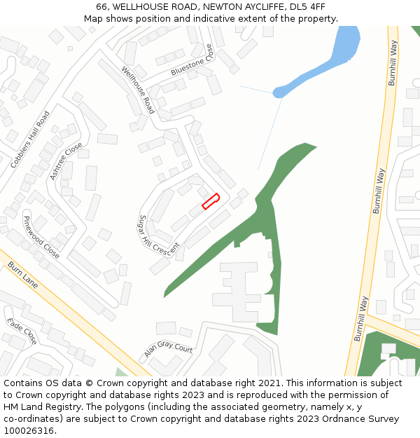 66, WELLHOUSE ROAD, NEWTON AYCLIFFE, DL5 4FF: Location map and indicative extent of plot