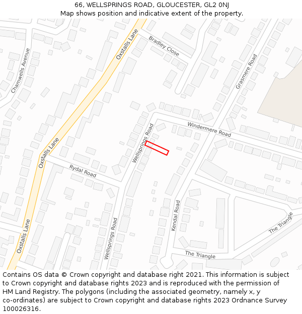 66, WELLSPRINGS ROAD, GLOUCESTER, GL2 0NJ: Location map and indicative extent of plot