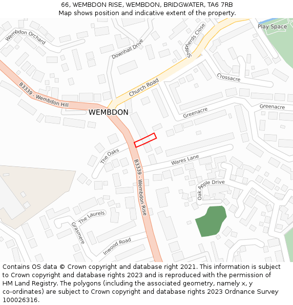 66, WEMBDON RISE, WEMBDON, BRIDGWATER, TA6 7RB: Location map and indicative extent of plot