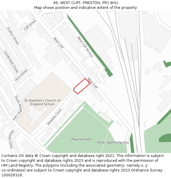 66, WEST CLIFF, PRESTON, PR1 8HU: Location map and indicative extent of plot