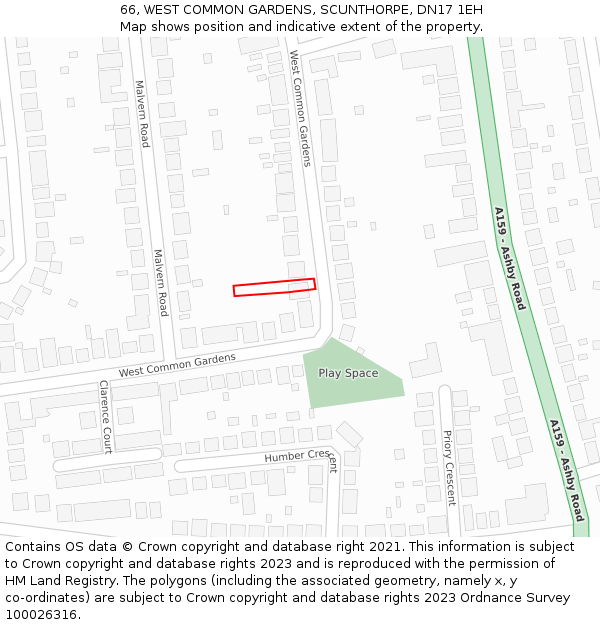 66, WEST COMMON GARDENS, SCUNTHORPE, DN17 1EH: Location map and indicative extent of plot