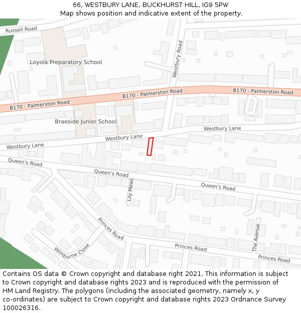 66, WESTBURY LANE, BUCKHURST HILL, IG9 5PW: Location map and indicative extent of plot