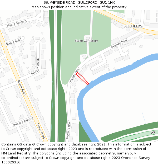 66, WEYSIDE ROAD, GUILDFORD, GU1 1HX: Location map and indicative extent of plot