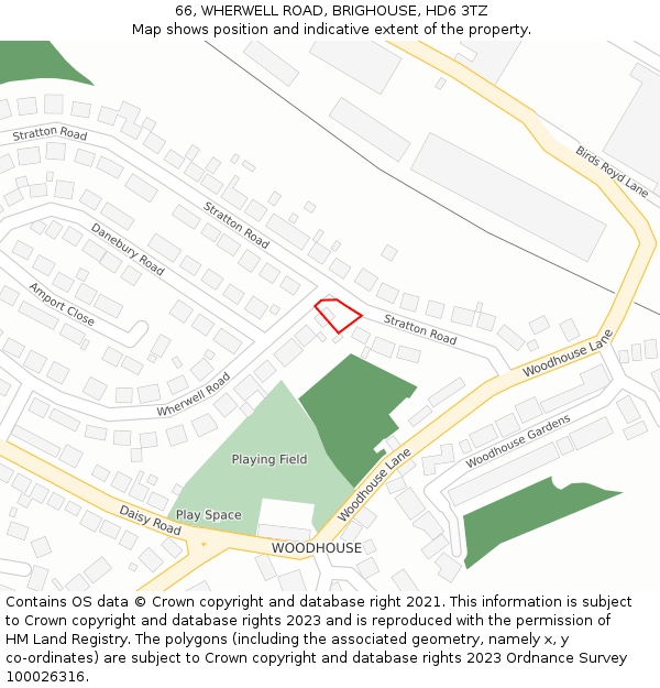 66, WHERWELL ROAD, BRIGHOUSE, HD6 3TZ: Location map and indicative extent of plot