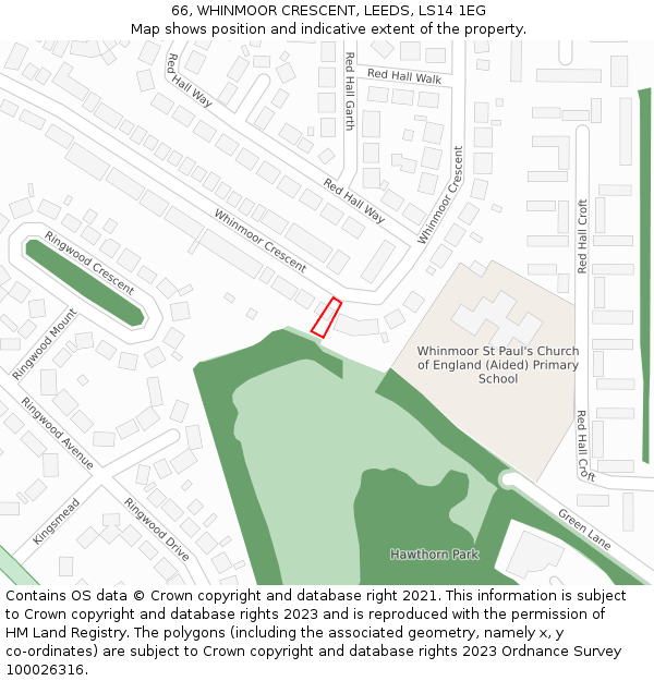 66, WHINMOOR CRESCENT, LEEDS, LS14 1EG: Location map and indicative extent of plot