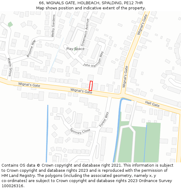 66, WIGNALS GATE, HOLBEACH, SPALDING, PE12 7HR: Location map and indicative extent of plot