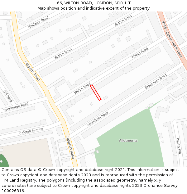 66, WILTON ROAD, LONDON, N10 1LT: Location map and indicative extent of plot