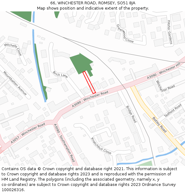 66, WINCHESTER ROAD, ROMSEY, SO51 8JA: Location map and indicative extent of plot