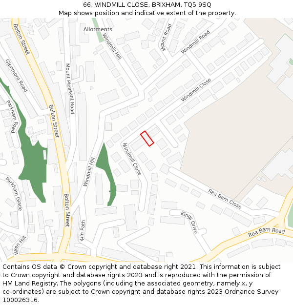 66, WINDMILL CLOSE, BRIXHAM, TQ5 9SQ: Location map and indicative extent of plot