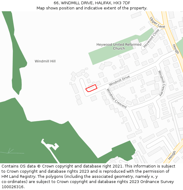 66, WINDMILL DRIVE, HALIFAX, HX3 7DF: Location map and indicative extent of plot