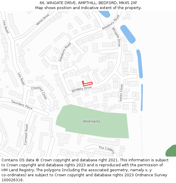 66, WINGATE DRIVE, AMPTHILL, BEDFORD, MK45 2XF: Location map and indicative extent of plot