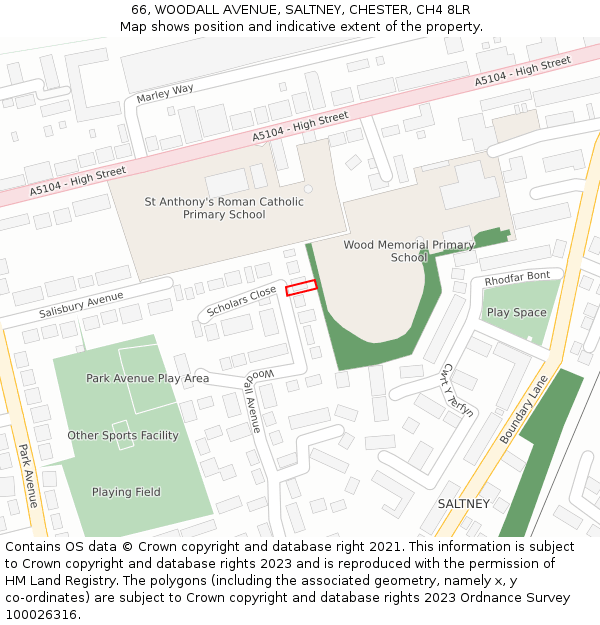 66, WOODALL AVENUE, SALTNEY, CHESTER, CH4 8LR: Location map and indicative extent of plot