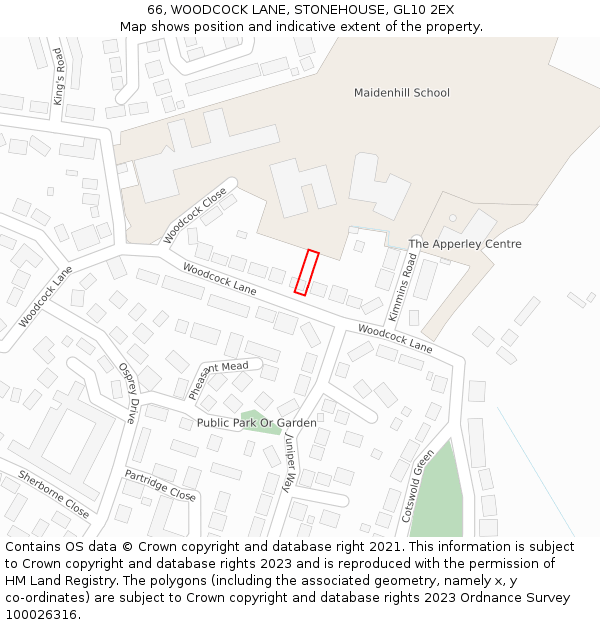 66, WOODCOCK LANE, STONEHOUSE, GL10 2EX: Location map and indicative extent of plot