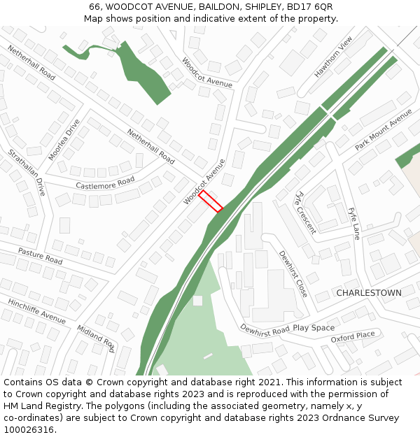 66, WOODCOT AVENUE, BAILDON, SHIPLEY, BD17 6QR: Location map and indicative extent of plot