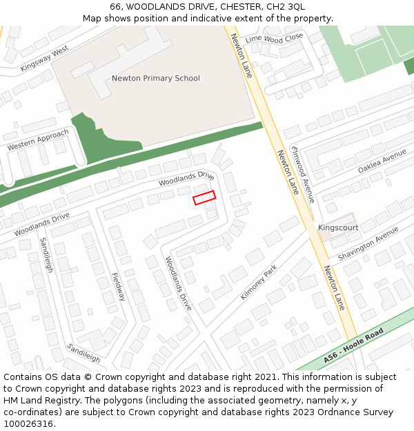 66, WOODLANDS DRIVE, CHESTER, CH2 3QL: Location map and indicative extent of plot