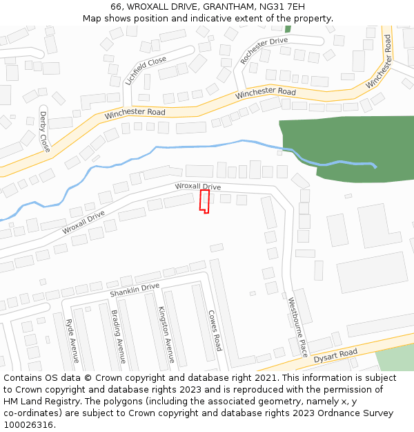 66, WROXALL DRIVE, GRANTHAM, NG31 7EH: Location map and indicative extent of plot