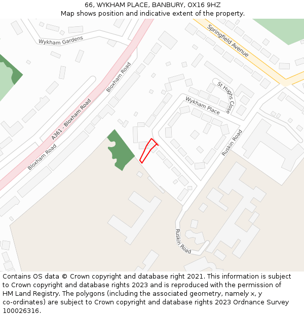 66, WYKHAM PLACE, BANBURY, OX16 9HZ: Location map and indicative extent of plot