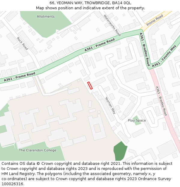 66, YEOMAN WAY, TROWBRIDGE, BA14 0QL: Location map and indicative extent of plot
