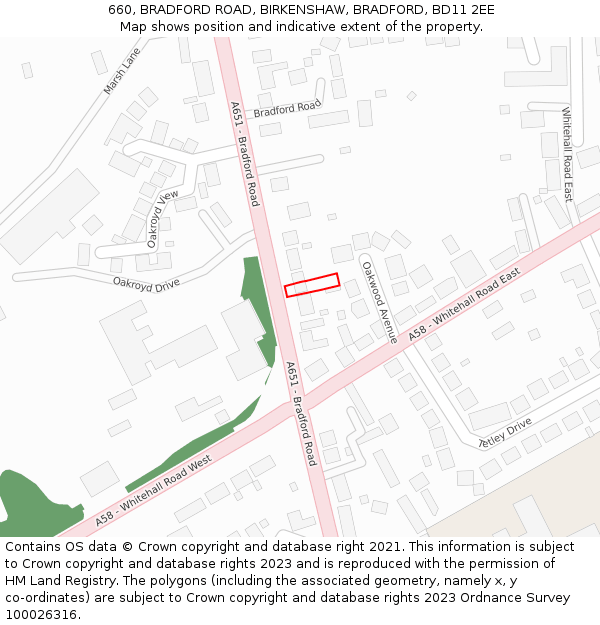 660, BRADFORD ROAD, BIRKENSHAW, BRADFORD, BD11 2EE: Location map and indicative extent of plot
