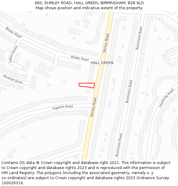 660, SHIRLEY ROAD, HALL GREEN, BIRMINGHAM, B28 9LD: Location map and indicative extent of plot