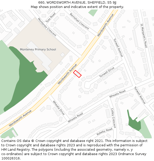 660, WORDSWORTH AVENUE, SHEFFIELD, S5 9JJ: Location map and indicative extent of plot