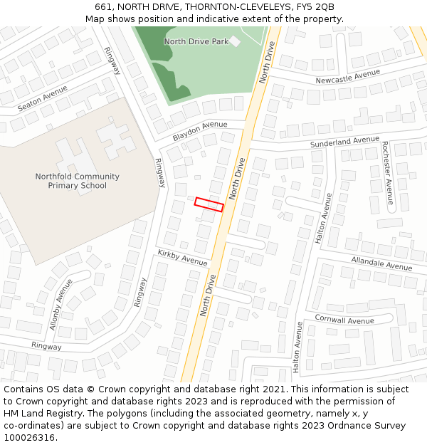 661, NORTH DRIVE, THORNTON-CLEVELEYS, FY5 2QB: Location map and indicative extent of plot