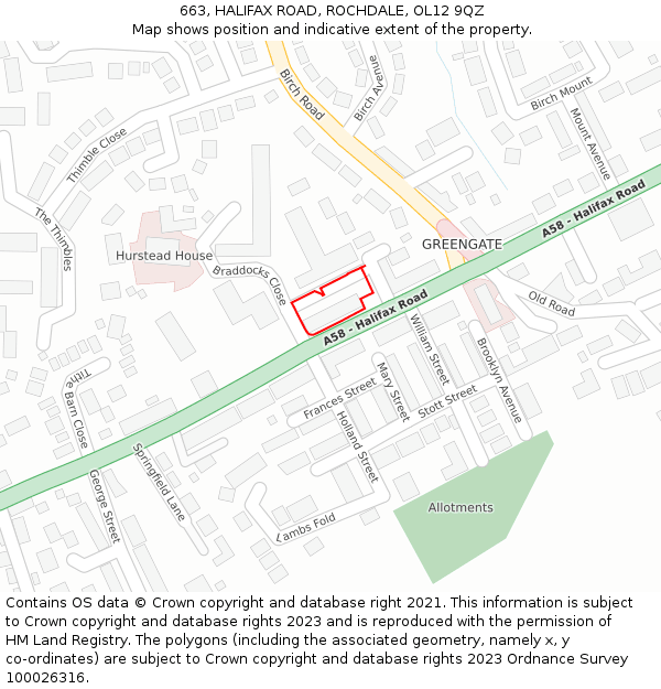 663, HALIFAX ROAD, ROCHDALE, OL12 9QZ: Location map and indicative extent of plot