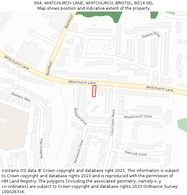 664, WHITCHURCH LANE, WHITCHURCH, BRISTOL, BS14 0EL: Location map and indicative extent of plot