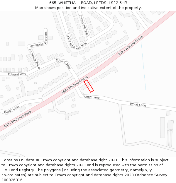 665, WHITEHALL ROAD, LEEDS, LS12 6HB: Location map and indicative extent of plot