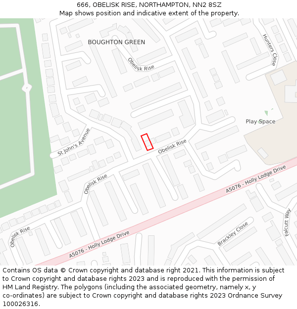 666, OBELISK RISE, NORTHAMPTON, NN2 8SZ: Location map and indicative extent of plot