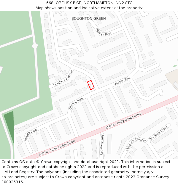 668, OBELISK RISE, NORTHAMPTON, NN2 8TG: Location map and indicative extent of plot