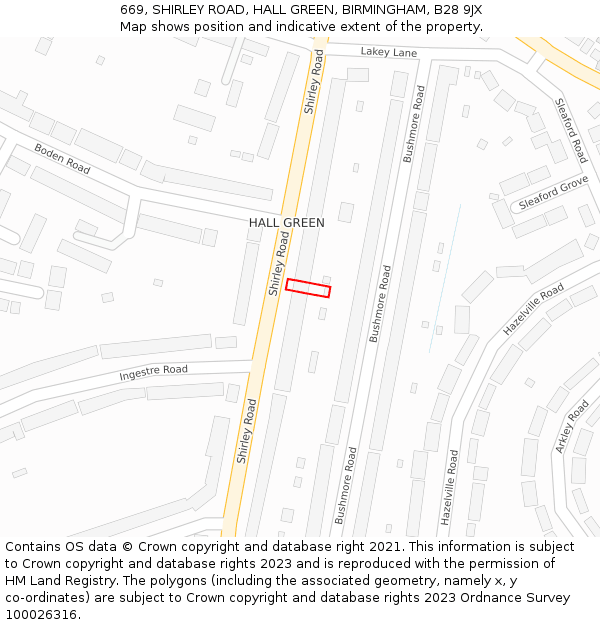 669, SHIRLEY ROAD, HALL GREEN, BIRMINGHAM, B28 9JX: Location map and indicative extent of plot