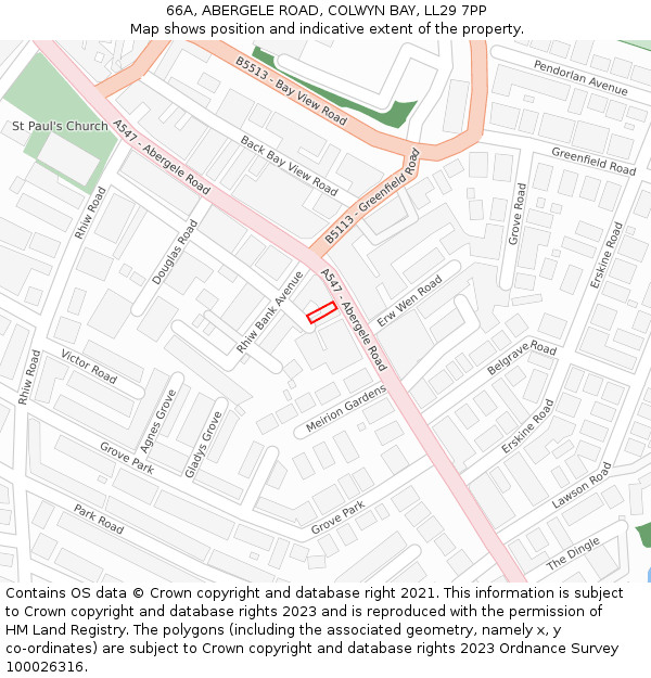 66A, ABERGELE ROAD, COLWYN BAY, LL29 7PP: Location map and indicative extent of plot