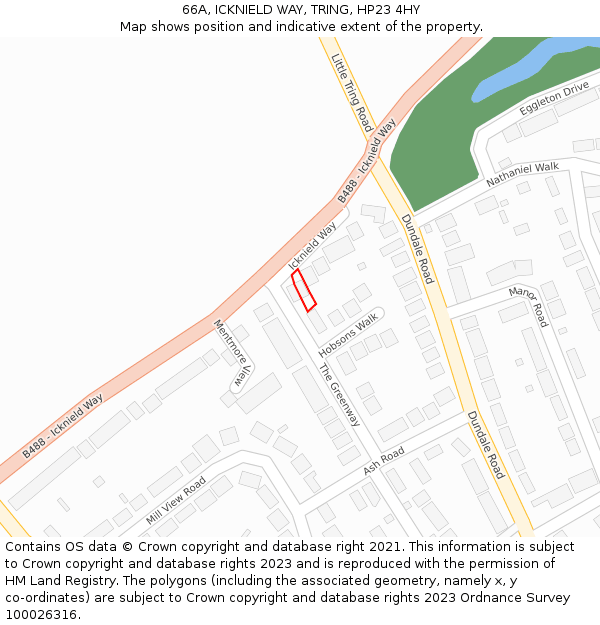 66A, ICKNIELD WAY, TRING, HP23 4HY: Location map and indicative extent of plot