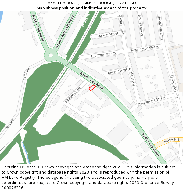 66A, LEA ROAD, GAINSBOROUGH, DN21 1AD: Location map and indicative extent of plot